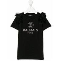 Balmain Kids Camiseta mangas curtas com logo em aplicação de cristais - Preto