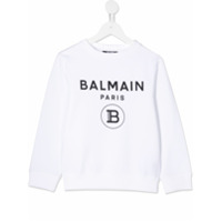 Balmain Kids Camiseta mangas longas com estampa de logo - Branco