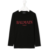 Balmain Kids Camiseta mangas longas com estampa de logo - Preto