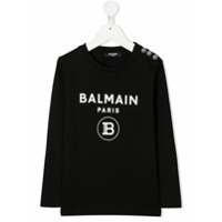 Balmain Kids Camiseta mangas longas com estampa de logo - Preto