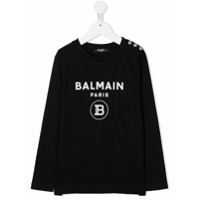 Balmain Kids logo print long-sleeved top - Preto