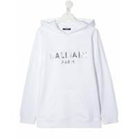 Balmain Kids Moletom com capuz e logo espelhado - Branco