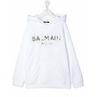 Balmain Kids Moletom com capuz e logo espelhado - Branco