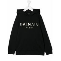 Balmain Kids Moletom com capuz e logo espelhado - Preto