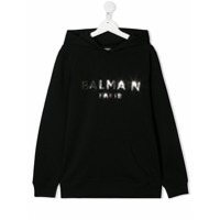 Balmain Kids Moletom com capuz e logo espelhado - Preto