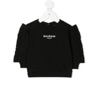 Balmain Kids Moletom com logo e babados nas mangas - Preto