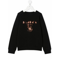 Balmain Kids Moletom decote careca com estampa de logo metálico - Preto