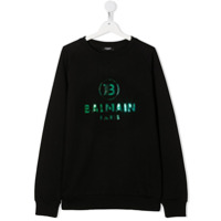 Balmain Kids Moletom decote careca com estampa de logo - Preto