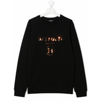 Balmain Kids Moletom decote careca com patch de logo - Preto