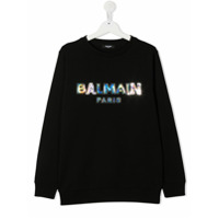 Balmain Kids Moletom gola redonda com patch de logo metálico - Preto