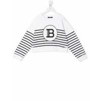 Balmain Kids Moletom listrado com monograma - Branco