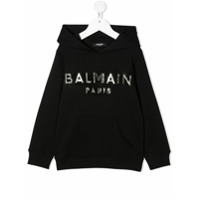 Balmain Kids Moletom mangas longas com capuz e patch de logo - Preto