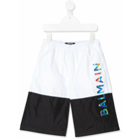 Balmain Kids Short de natação color block com logo - Branco