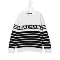 Balmain Kids Suéter com listras e logo - Branco