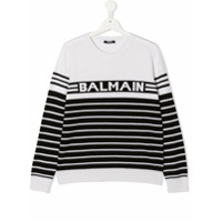 Balmain Kids Suéter listrado com logo - Branco