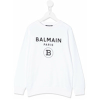 Balmain Kids Suéter mangas longas com estampa de logo - Branco