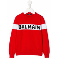 Balmain Kids Suéter mangas longas de tricô com logo - Vermelho