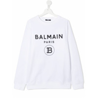 Balmain Kids TEEN logo print cotton sweatshirt - Branco