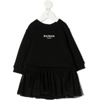 Balmain Kids Vestido de tricô com estampa de logo - Preto