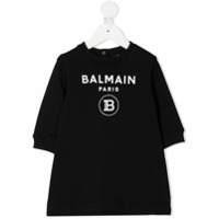 Balmain Kids Vestido de tricô com estampa de logo - Preto