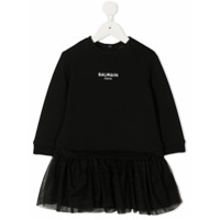 Balmain Kids Vestido decote coração com tule - Preto