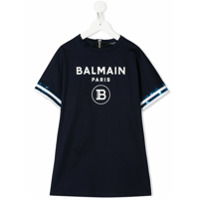 Balmain Kids Vestido reto com estampa de logo - Azul