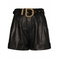 Balmain Short cintura alta de couro - Preto