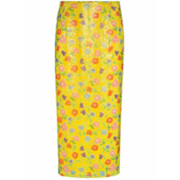 Bernadette Saia midi com estampa floral e paetês - Amarelo