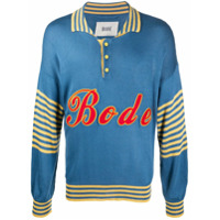 BODE Suéter polo com jacquard de listras - Azul