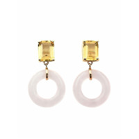 BONDEYE JEWELRY Par de brincos de ouro 14k com esmeralda e quartzo - YLWGOLD