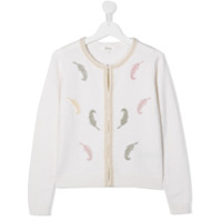 Bonpoint Cardigan mangas longas com plumas - Branco