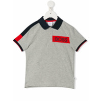 Boss Kids Camisa polo com estampa de logo - Cinza