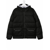 Boss Kids Casaco matelassê com capuz e logo bordado - Preto