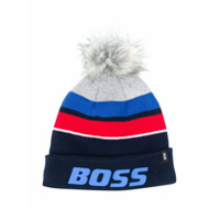 Boss Kids Gorro com listras e aplicação de pompom - Azul