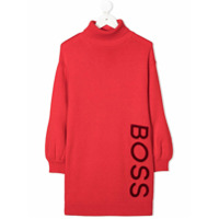 Boss Kids Vestido gola alta com detalhe de logo - Vermelho