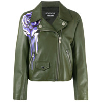 Boutique Moschino Jaqueta biker com bordado floral - Verde