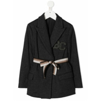 Brunello Cucinelli Kids Blazer de lã virgem com amarração na cintura - Cinza
