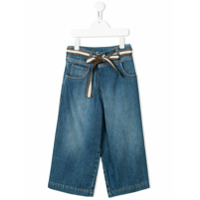 Brunello Cucinelli Kids Calça jeans pantalona com cinto - Azul