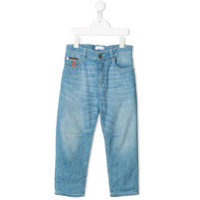 Brunello Cucinelli Kids Calça jeans reta com lavagem estonada - Azul