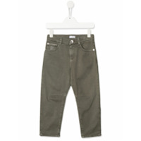 Brunello Cucinelli Kids Calça jeans slim com logo bordado - Verde