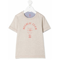 Brunello Cucinelli Kids Camiseta com estampa de logo - Neutro