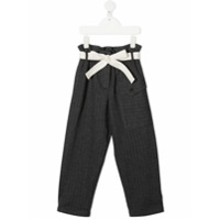 Brunello Cucinelli Kids tie detail pinstripe trousers - Cinza