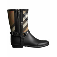 Burberry Buckle and Strap Detail Check Rain Boots - Preto