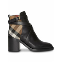Burberry House Check and Leather Ankle Boots - Preto