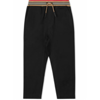 Burberry Kids Calça esportiva com detalhe de listra - Preto