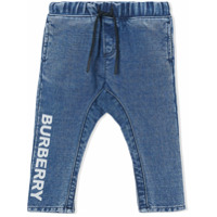 Burberry Kids Calça jeans slim com logo - Azul