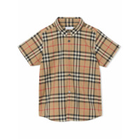 Burberry Kids Camisa mangas curtas com estampa xadrez - Marrom