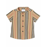 Burberry Kids Camisa mangas curtas Icon Stripe de algodão engomado - Neutro