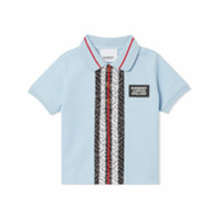 Burberry Kids Camisa polo com listra e monograma - Azul