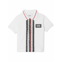 Burberry Kids Camisa polo com listra e monograma - Branco